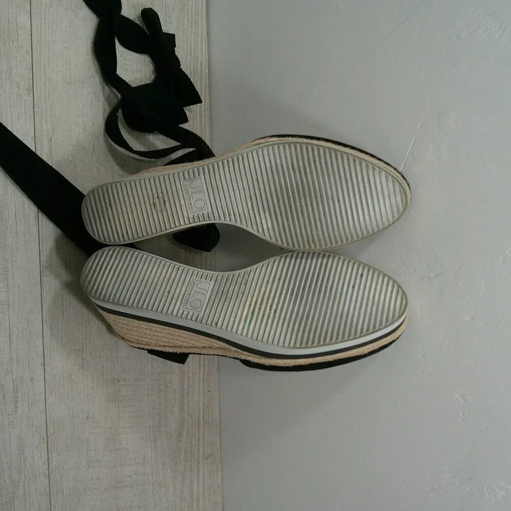 JLO Jalina Espadrille Wedge Sporty Black & White Sandal Size 10 M